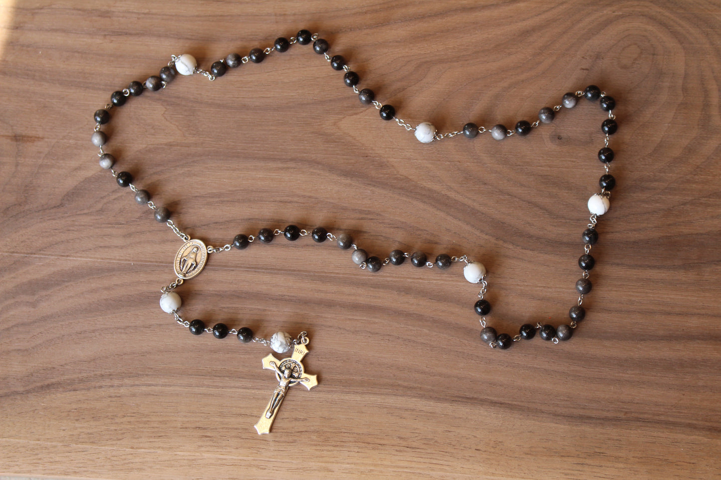 Obsidian and White Howlite Rosary