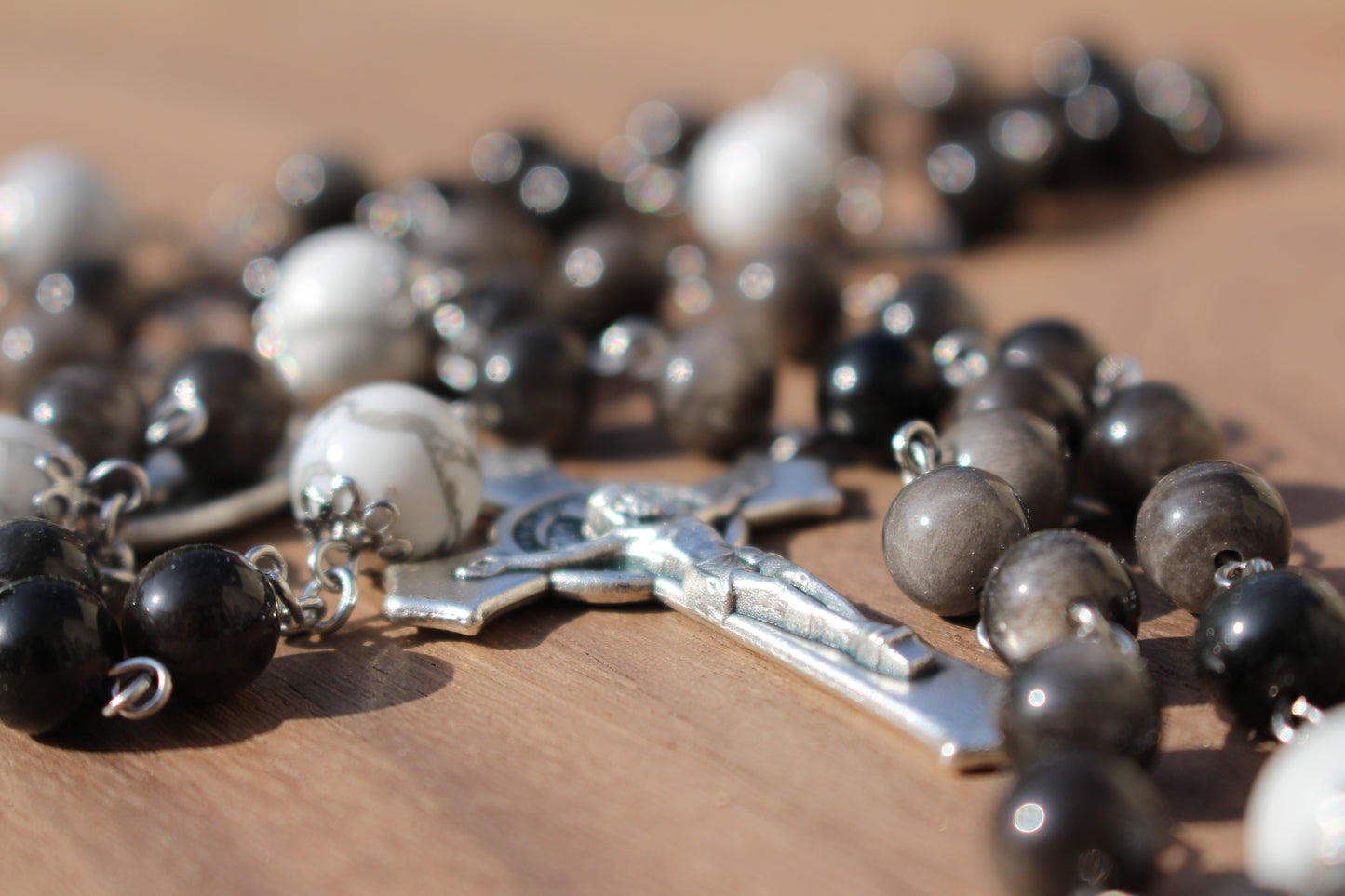 Obsidian and White Howlite Rosary