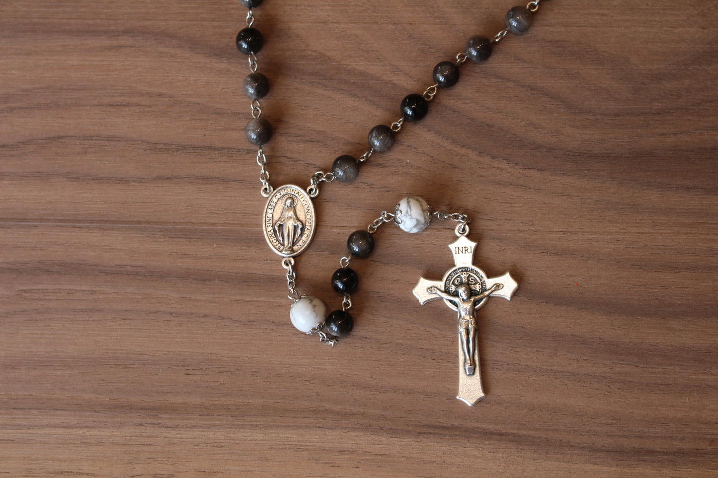 Obsidian and White Howlite Rosary
