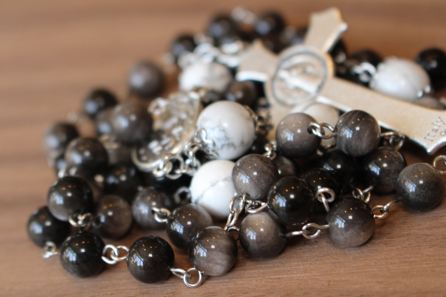 Obsidian and White Howlite Rosary