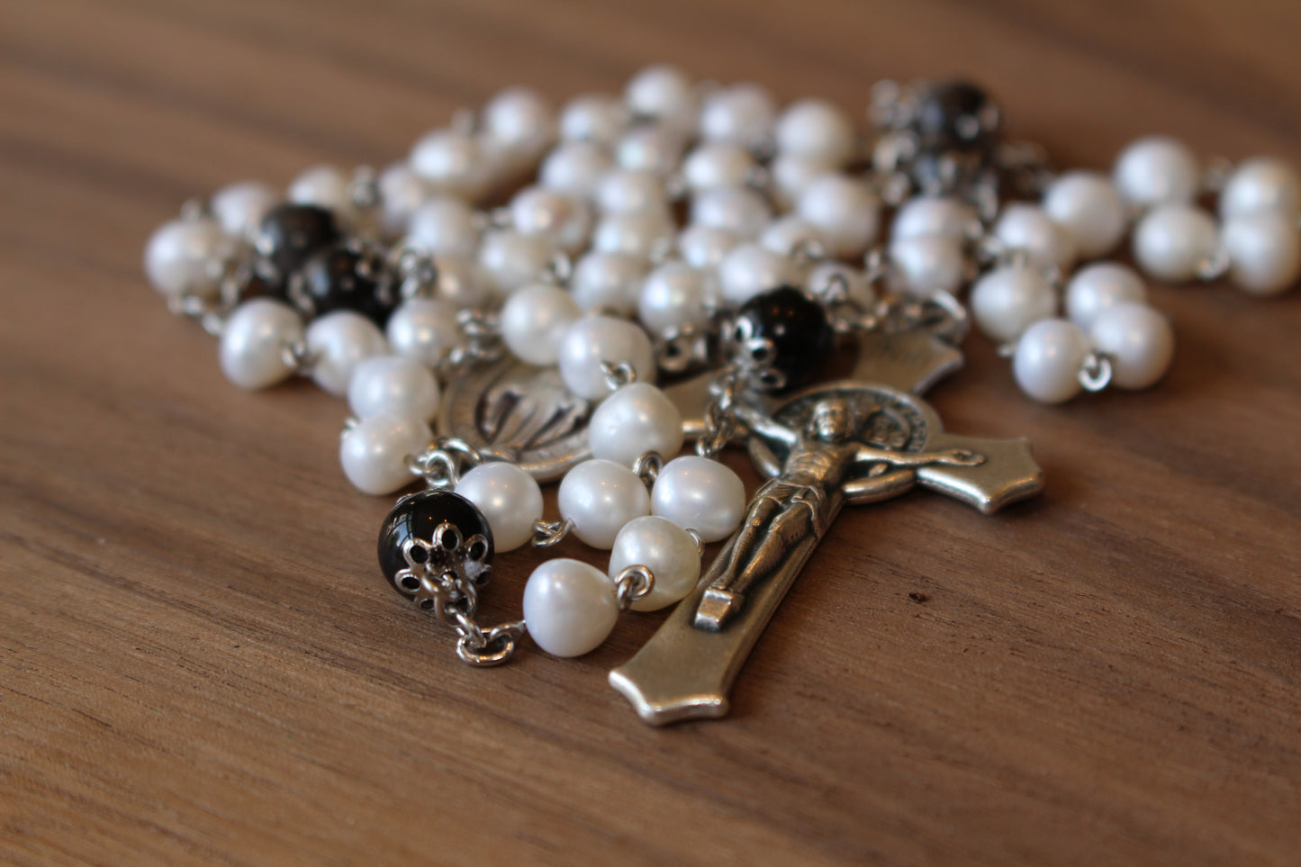 Freshwater Pearl and Obsidian Rosary