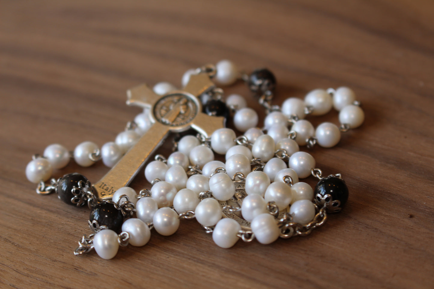 Freshwater Pearl and Obsidian Rosary