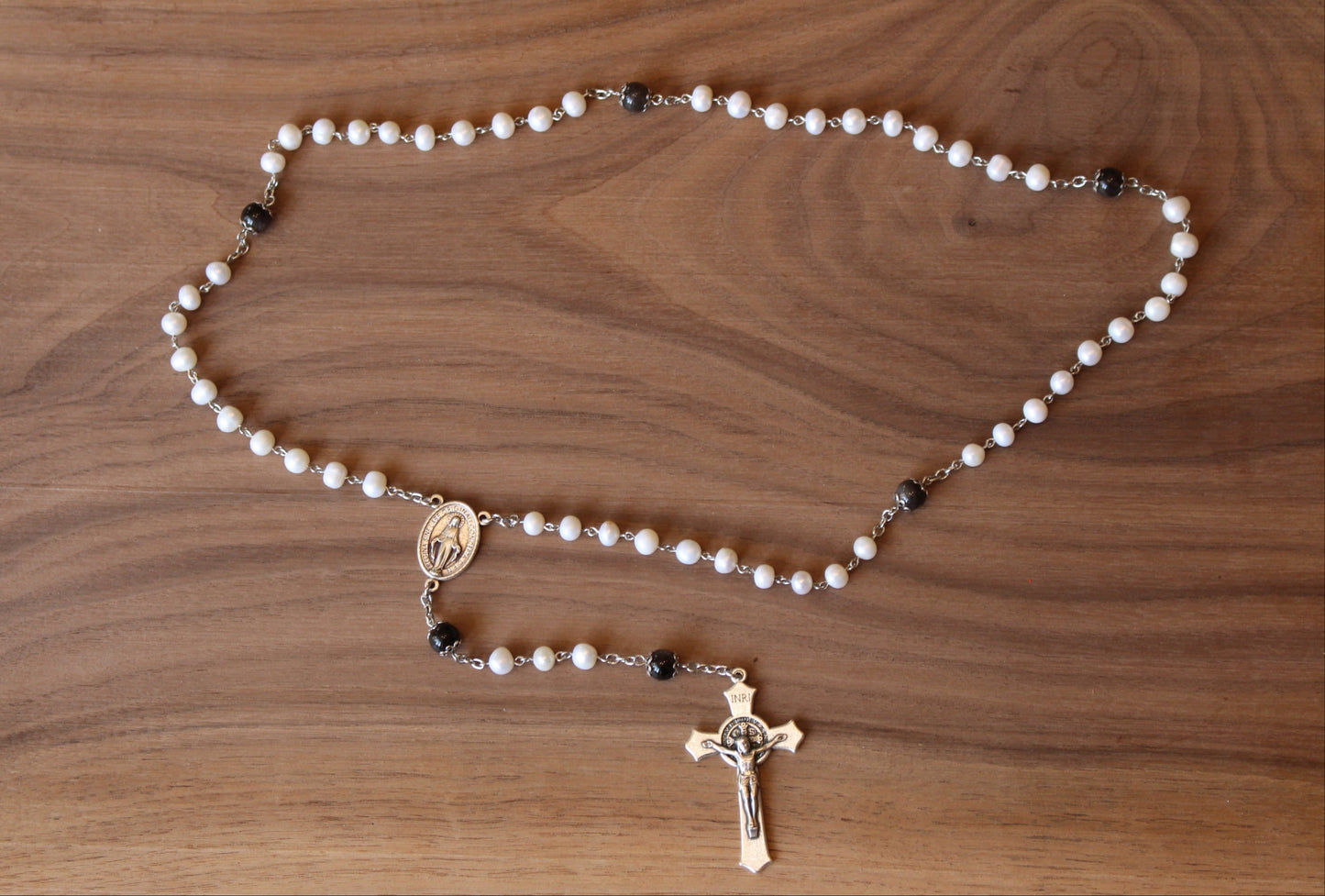 Freshwater Pearl and Obsidian Rosary